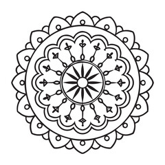 anti stress mandala coloring page, bold and easy mandala coloring page, mandala coloring page, line art, black and white illustration