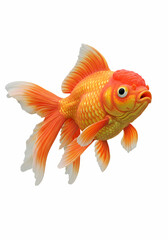 A vibrant orange goldfish with flowing fins on a white background displaying intricate details and scales