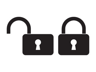 Lock vector icon, isolated transparent, black outline and filled version 