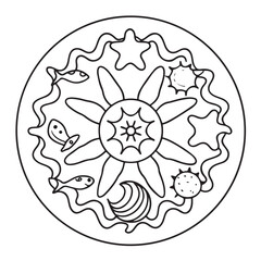 anti stress mandala coloring page, bold and easy mandala coloring page, mandala coloring page, line art, black and white illustration
