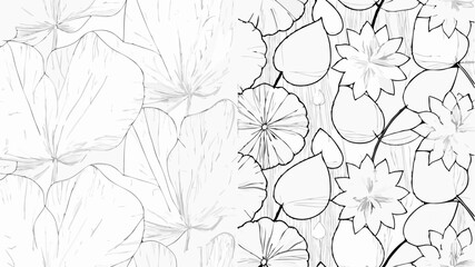 Artistic Lotus Silhouettes  Tropical Vector Flowers and Leaves in Black on White