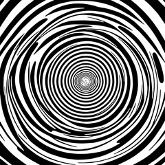 Obraz premium Black and white vortex illusion pattern background, distorted concentric circles, high contrast and trippy, seamless and abstract design