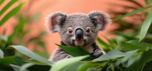 Fototapeta premium Adorable Koala in Eucalyptus Leaves: Australian Wildlife Photography