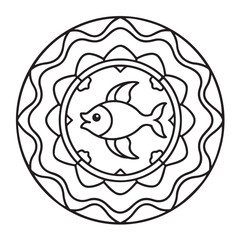 anti stress mandala coloring page, bold and easy mandala coloring page, mandala coloring page, line art, black and white illustration