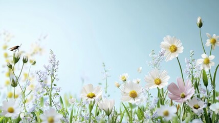 Fototapeta premium Bright Spring Meadow with Wildflowers and Insect meadow bright wildflowers insect summer field bloom