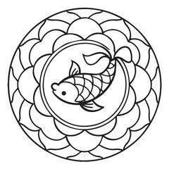 anti stress mandala coloring page, bold and easy mandala coloring page, mandala coloring page, line art, black and white illustration