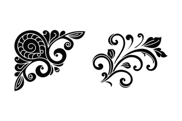 Elegant Silhouette Floral Ornate Line Art Vector Set