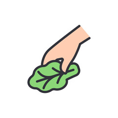 Hand Holding Fresh Green Leaf Isolated On Transparent Background