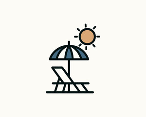Beach chair and umbrella with sun symbol