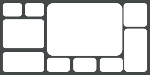 Bento style layout grid templates. bento box photo frame collage layout. Light mood board mockup horizontal banner.  Colorful trendy geometric brick layout collection. Pictures collages with trendy Y2