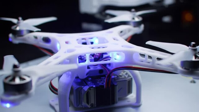 Exploring the intricate workings of a drone assembly in a workshop environment