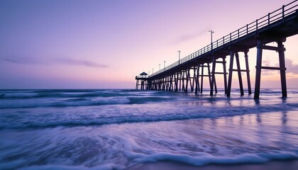 Fototapeta premium Calm ocean waves with a smooth gradient sky at dusk .