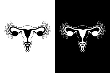 Minimalist Uterus Silhouette Flat Vector Icon in Monochrome Style.