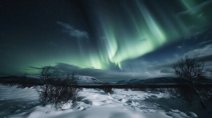 Naklejka premium Aurora Borealis over Snow.