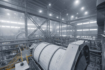 Concentration factory for copper, gold, magnetite concentrate, ball mill grinds ore at mining and...