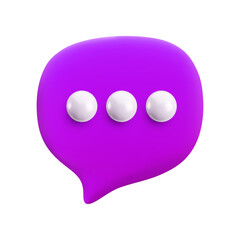 Vector cartoon minimal 3d violet speech bubble pin. Realistic render of chat messaging, typing in a chat concept, purple dialogue talking balloon and dots, online support, text comment in social media