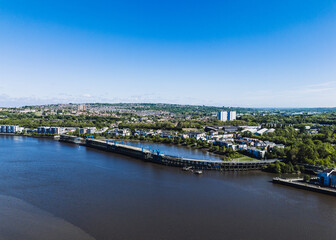 Dunston Gateshead UK: 15th May 2025: Dunston Staiths drone pov on a sunny day on the River Tyne. Restored landmark ready to open to public