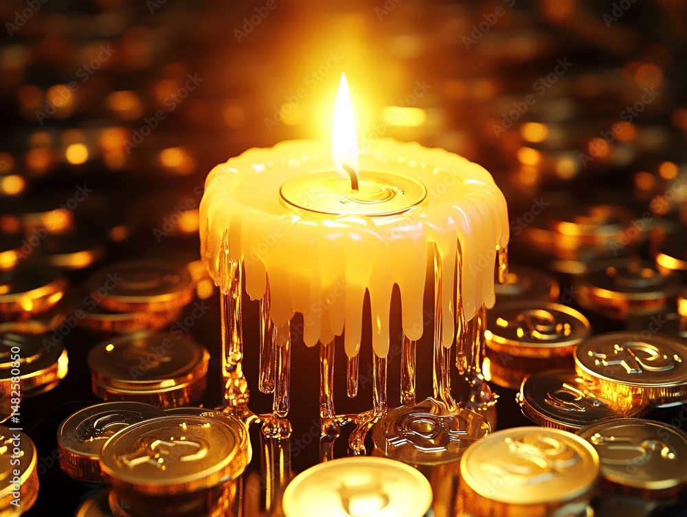 Poster soft candlelight illuminating warm atmosphere in dim setting with multiple candles flickering