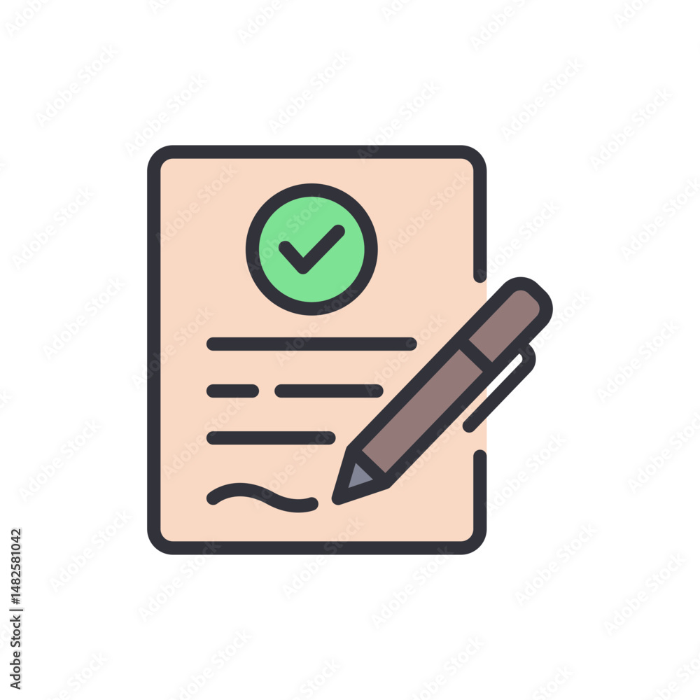 Poster approved document with tick mark and pen on transparent background