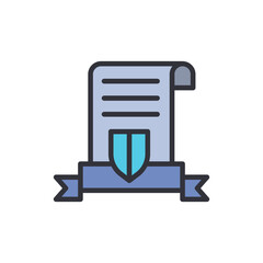 Document With Shield And Ribbon In A Flat Design For Protection