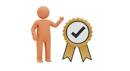 Isolated Figure Presenting Award with Checkmark Symbolizing Approval