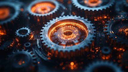 Intricate Glowing Gears: A Symphony of Precision and Light