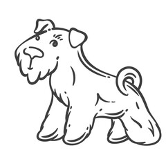 Terrier dog in cartoon doodle style with a cute beard and happy expression. Minimalist outline for coloring pages, stickers, kids crafts, and pet-themed designs.
