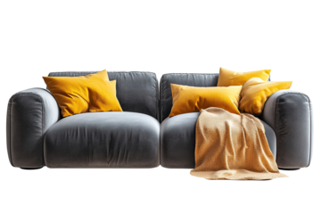 Modern Gray Sofa with Mustard Cushions