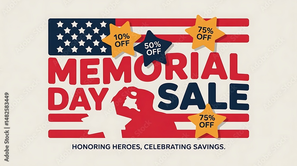 Poster memorial day sale side stars header illustration for header and web banner created with generative a