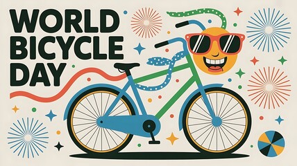 Fototapeta premium World Bicycle Day concept International holiday June 3, silhouette bicycle with background Environment preserve. blur nature background, banner, card, poster, created with generative ai