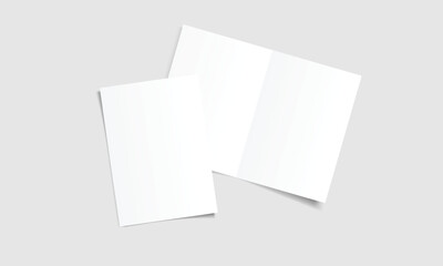 Blank white paper vector. Bi fold paper mockup template with shadow. Brochure, magazine, cover design