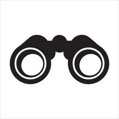 Black binoculars silhouette icon for travel, adventure, vision, scouting, and exploration themes.
