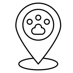Pet Location Pin with Paw Print Icon Vector