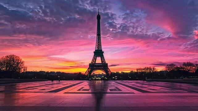 Eiffel Tower Pink-Purple Sunrise