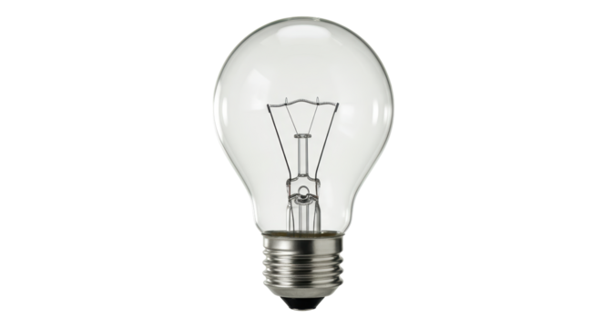 Isolated Clear Glass Light Bulb with Filament Visible