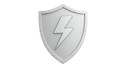 Isolated Silver Shield with Lightning Bolt Protection Symbol