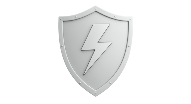 Isolated Silver Shield with Lightning Bolt Protection Symbol