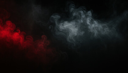 Abstract background with swirling red and white smoke blending in atmospheric motion against a dark backdrop