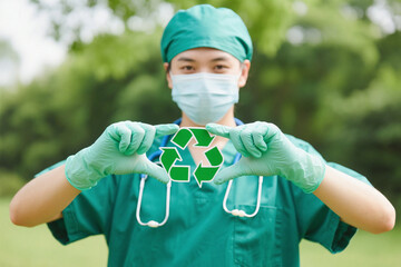 Medical Professional Promoting Recycling in Healthcare