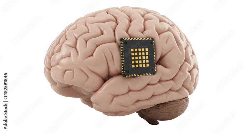 Poster Isolated Brain with Microchip Representing Artificial Intelligence