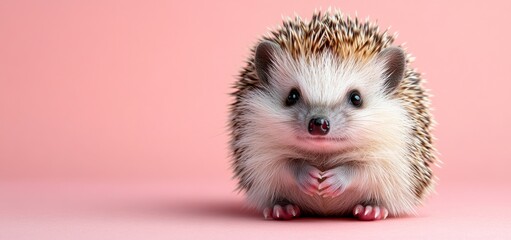 Adorable Hedgehog on Pink Background: A Cute Pet Portrait