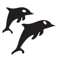 Naklejka premium dolphin vector silhouette of two dolphins jumping black and white2d illustration