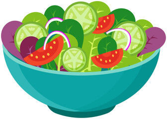 Healthy bowl of salad with lettuce, tomato and onion, Diet food design element