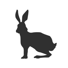Isolated rabbit silhouette. Wild hare drawing. Black animal icon. Zoo logo element. Easter mascot
