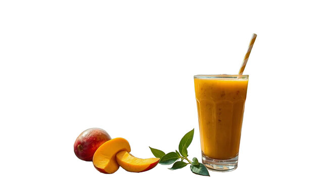 glass of mango smoothie on  transparent background - copo de smoothie de manga em fundo transparente