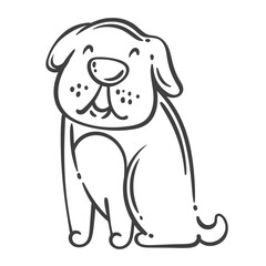 Cute Labrador dog sitting and smiling. Simple doodle outline in cartoon style. Great for coloring pages, children designs, stickers, and pet-themed prints.