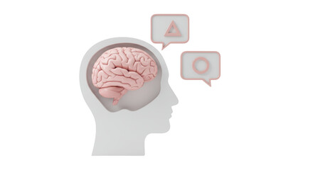 Isolated Head with Brain Thinking Shapes Ideas