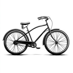 Monochrome bicycle artwork depicting a vintage design on a white background