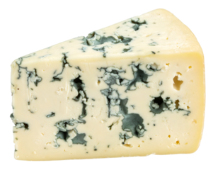 Wedge of Roquefort blue cheese isolated on transparent background
