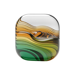 Abstract Glass Art Green Gold Waves Modern Design Transparent Background